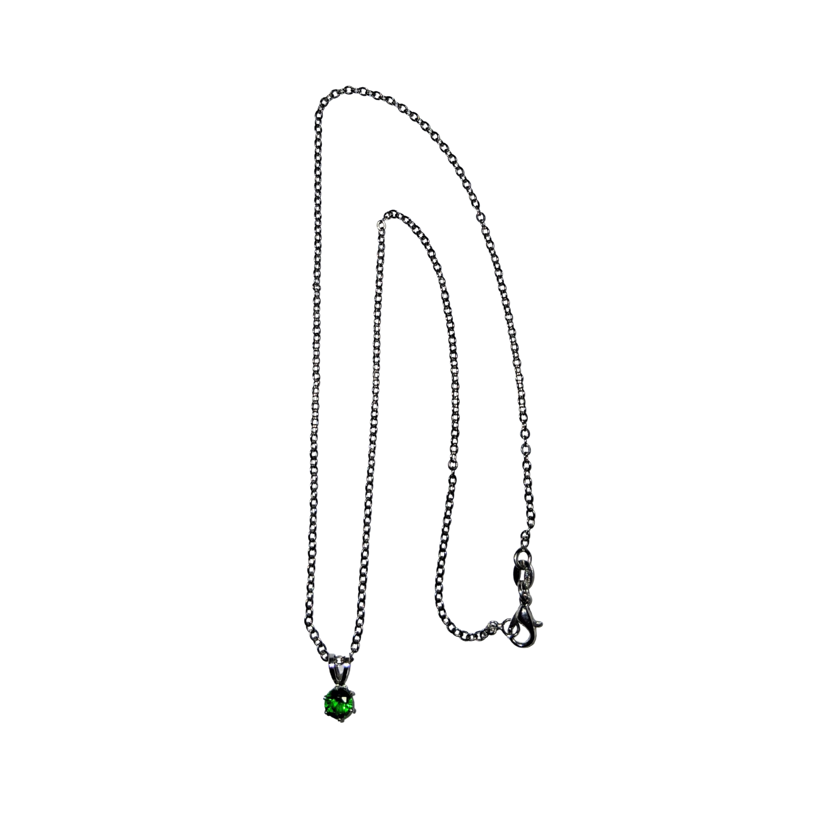 Womens Silver Tone 18k Gold Plated Emerald Necklace  Lobster Clasp  16 Inches